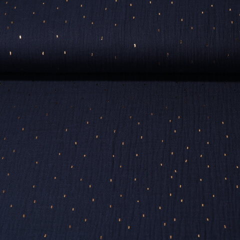 Baumwolle Musselin - Double Gauze  Ministriche  Foilprint Gold Navy