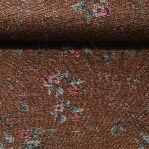 Tissu habillement - Fleurs Aspect tricoté Marron Multicolore