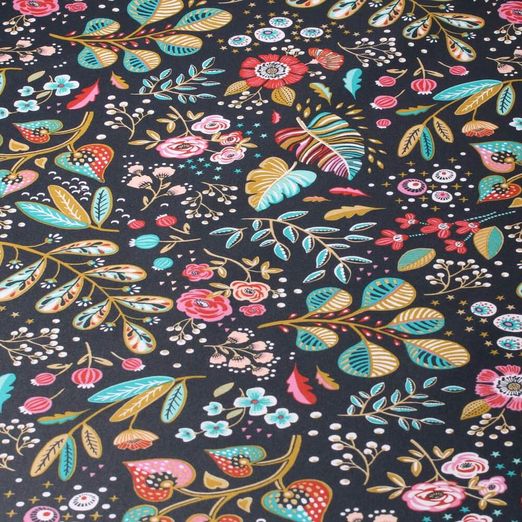 Beschichtete Baumwolle - Ancolie Schwarz Multicolor