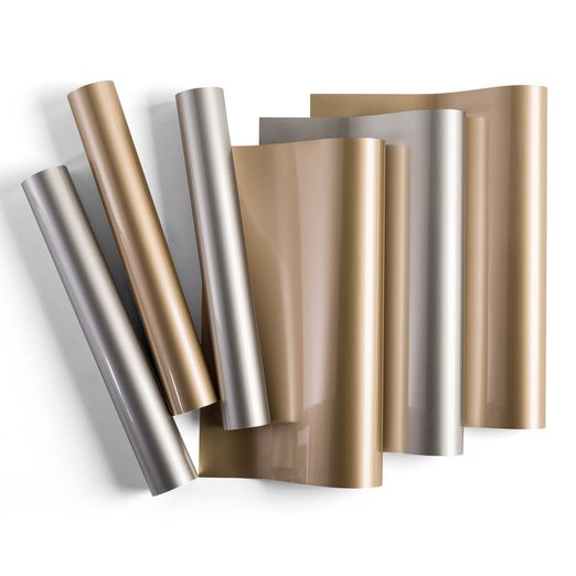 Vinyle Thermocollant 3D Cricut - Lot 5 Feuilles 30,5x30,5 Cm - Noir, Blanc, Or, Argent, Rouge