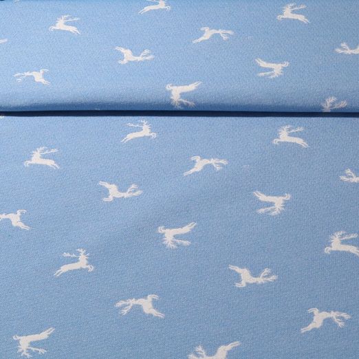 Canvas Jacquard - Cerfs - Double face - bleu clair blanc