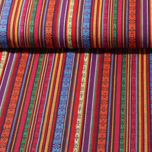 Toile - Tissu mexicain rayé Mix Rouge