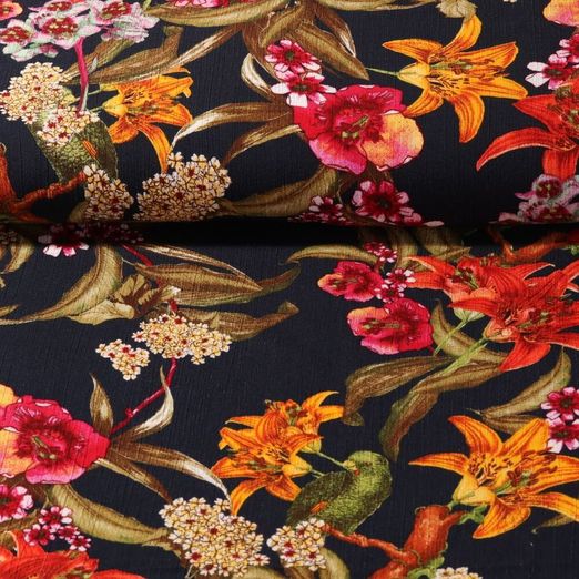 Viskose - Krepp Blüten Navy