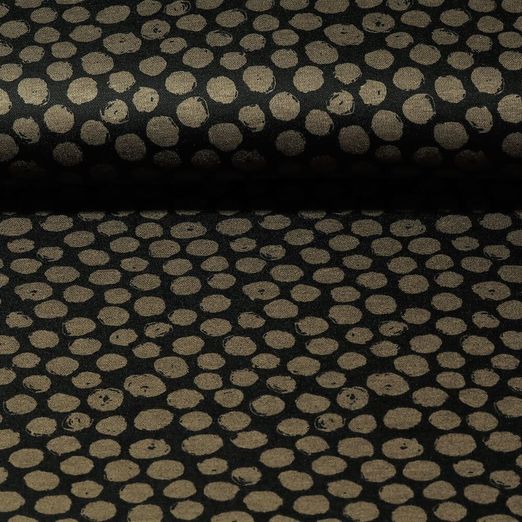 Tissu habillement - Pois Noirs Vert olive