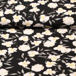 Modestoff - Krepp Weiße Blüte Schwarz