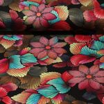 Tissu habillement  - Fleurs colorées - noir