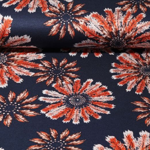 Tissu mode - Fleurs des champs Bleu marine Rouge