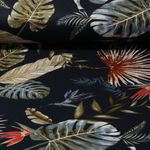 Tissu d'habillement  - Feuilles tropicales - bleu marine