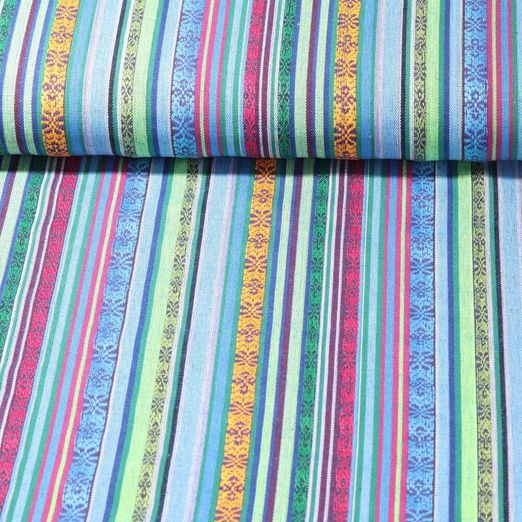 Toile - Tissu mexicain rayé Mix Bleu roi