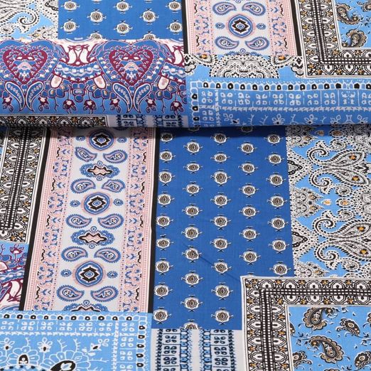 Popeline de viscose - Mélange paisley Bleu