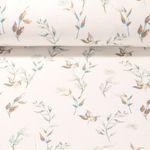 Waffeljersey - Blätterzweige Ecru Mint Bedruckt
