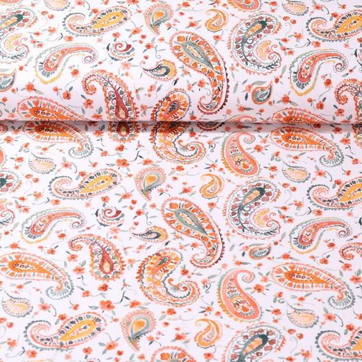 Jersey - Impression digitale Paisley Blanc