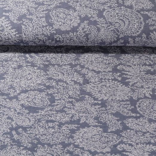 Tissu pour robe et blouse - Voile de soie Fleurs Bleu