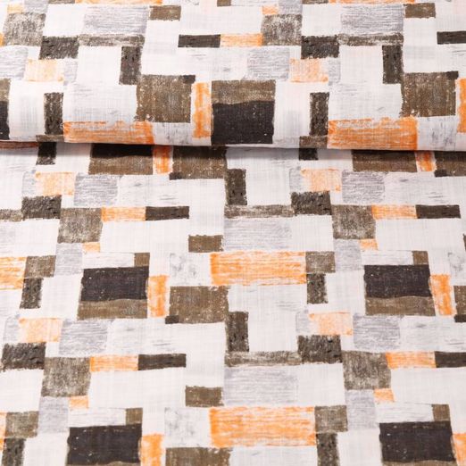 Tissu pour robe et blouse - Blocs multicolores Écru Orange