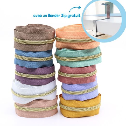 DORÉ - Lot 'Pastel' de 10 - Fermetures éclair nylon métallisé 6,5mm 