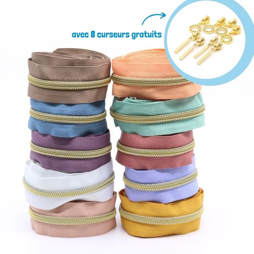 DORÉ - Lot 'Pastel' de 10 - Fermetures éclair nylon métallisé 6,5mm 