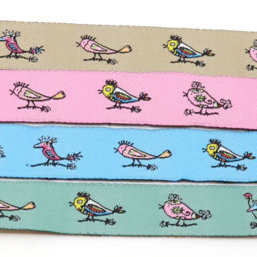 Ruban tissé Patch oiseaux - 15mm - Au mètre