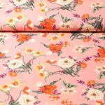 Coton enduit - Fleurs Vieux rose