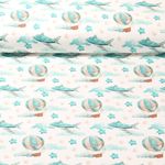 Jersey - Impression numérique Avion et montgolfière Ecru