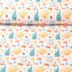 Jersey - Impression numérique Poissons et corail Ecru