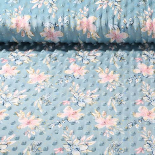 Fleece Minky - Digitaldruck Blumen Bleu