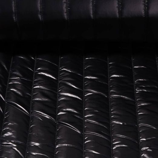 Tissu matelassé pour veste - Brillant Rayures 50mm Double face Noir Ouaté