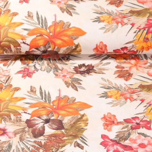 Tissu extérieur - Rêve floral Ecru Téflon enduit