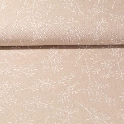 Canevas - Petites branches Aspect lin Beige Blanc
