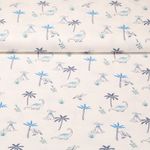 Popeline de coton - Dinosaures Blanc Bleu