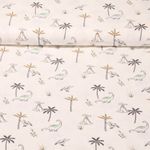 Popeline de coton - Dinosaures Blanc Taupe