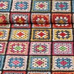 Gobelin - Oma Häkelpatches Schwarz Multicolor