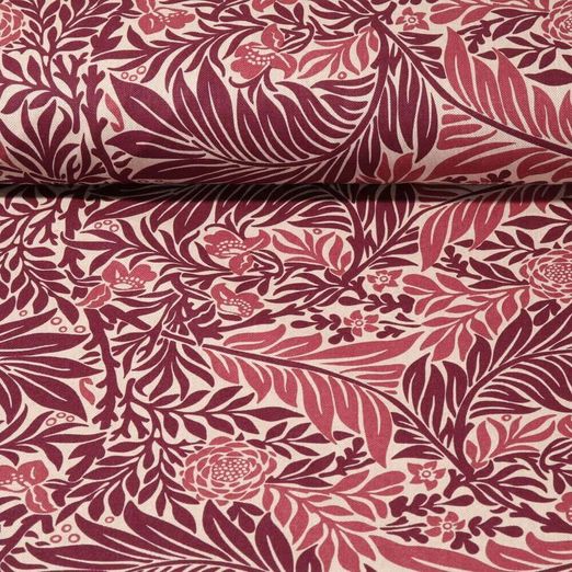 Canevas - Feuilles et fleurs Aspect lin Bordeaux