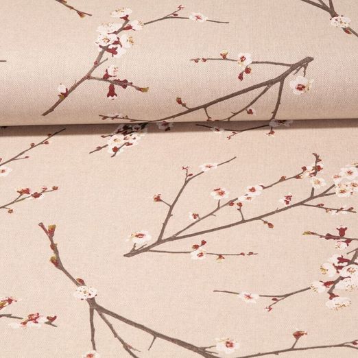 Canevas - Fleurs de cerisier Aspect lin Beige