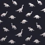 Jersey - Dinosaury fóliový tisk námořnická modř stříbrná barvená nití Jersey - Dinosaury fóliový tisk námořnická modř stříbrná barvená nití