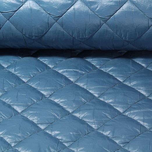 Tissu matelassé pour veste - Losanges Bleu pétrole 65mm Ouaté