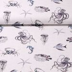 Baumwoll Canvas - Digitaldruck Unterwassertiere Hellgrau