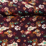 Viscose - Satin Impression numérique Fleurs Bordeaux