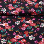 Viskose - Satin Digitaldruck Blumen Schwarz
