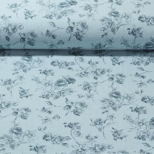 Coton Vintage - Roses Bleu glacier