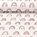 Bio Baumwoll Musselin - Große Bögen Ecru Grün Glatte Struktur