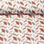 Popeline de coton - Plumes multicolores Blanc Vert