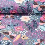 Baumwollstoff Webware - Blüten und Schmetterlinge Bleu