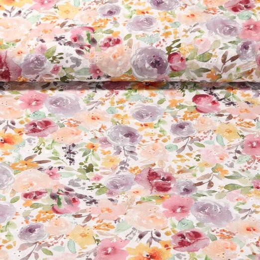 Coton - Broderie ajourée Roses Multicolore