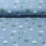 Jersey - Petites feuilles Bleu Teint dans la masse
