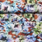 Lin - Impression digitale Fleurs Brun