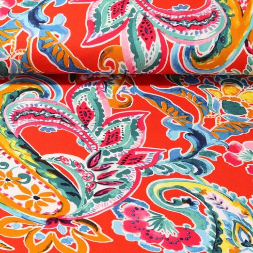 Jersey viscose - Paisley Grandes fleurs Rouge