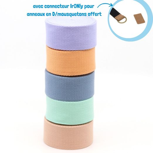 Lot de 5 sangles 40 mm "Soft" - 3m de long - PASTEL Lot de 5 sangles 40 mm "Soft" - 3m de long - PASTEL