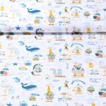 Coton - Été Animaux Blanc Bleu