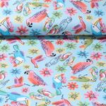 Jersey - Oiseaux peints Impression numérique Aqua