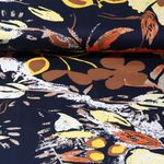 Baumwolle - Satin Stretch Blumen und Blätter Navy
